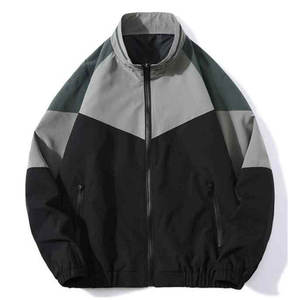 Broderie personnalisée Couleur contrastée Couture Fermeture éclair Streetwear Hip Hop Gym Vestes Casual Épaule tombante Baseball Vestes - Product Image 1