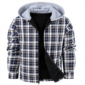Men's Plaid Hooded <b>Fleece</b> <b>Lined</b> <b>Jacket</b> Regular Fit Casual Autumn Wear - Product Image 1