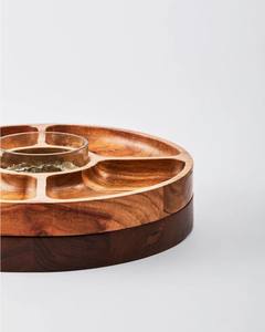 Bandeja de servicio de madera de acacia con cuenco de inmersión de vidrio, plato de aperitivo de madera para decoración del hogar, fiestas, producto de vajilla de entretenimiento - Product Image 3