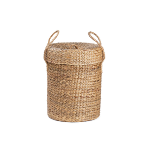 Hyacinth Water Woven Cylinder <b>Basket</b> with Lid Quality <b>Wicker</b> Bin for Home Organization <b>Laundry</b> Trash Gift Storage - Product Image 2