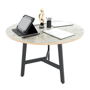 Modern Minimalist Round <b>Office</b> Conference <b>Table</b> with Melamine-Coated Plywood Top & Powder-Coated Iron Legs - Product Image 4