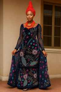 High Quality African <b>Velvet</b> George Wrapper with Embroidered <b>Blouse</b> Fabric - Product Image 3