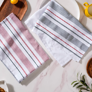 Paño de limpieza multiusos bordado GOTS de algodón puro a rayas 100%, juego de secado rápido altamente absorbente de 2 toallas de cocina de Golf - Product Image 1
