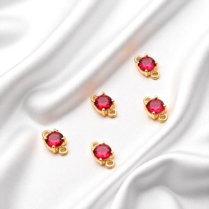 5 MM Round Faceted Pink Tourmaline Gemstone Connector Charm Gold Plated Double Bail Prong Setting DIY Jewelry Making <b>Supplies</b> - Product Image 1