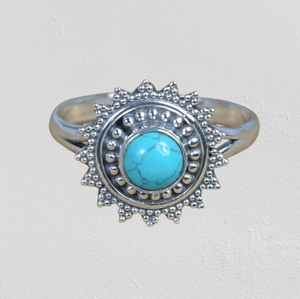 Turquoise pierre naturelle bague solide bijoux bague de promesse 925 en argent Sterling fait à la main cadeau de mariage Fine bague en argent bijoux - Product Image 1