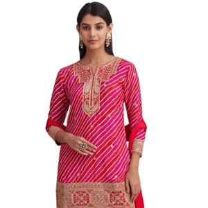 Conjunto de Sharara bordado Leheriya Chinon rosa al por mayor para recepción festiva de ropa de fiesta de boda y pedidos étnicos personalizados - Product Image 2