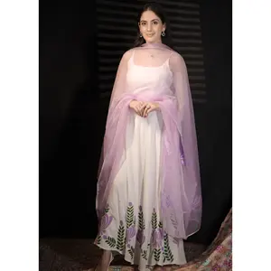 Conjunto de Traje para Mujer, Blanco, Vintage, Modal/Algodón, Tejido de Punto, Corte Holgado, Secado Rápido, Patrón Pintado a Mano, Elegante, Contemporáneo, Étnico - Product Image 2