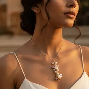 "Gold Plated Pearl Cluster <b>Necklace</b> for Women's <b>Fashion</b> Jewelry" - Product Image 1