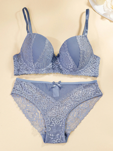 Sexy Women's Floral Lace Breathable Full Cup Underwire <b>Push</b>-<b>Up</b> Bra <b>Bikini</b> Panty Set Removable <b>Padded</b> Cups Eco-Friendly - Product Image 3