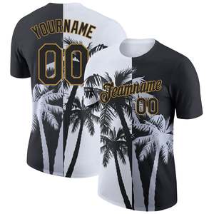 Fabriqué en usine sur mesure unisexe Hawaii plage arbre imprimé manches courtes t-shirt séchage rapide Poly coton O cou demi manches chemise d'été - Product Image 1