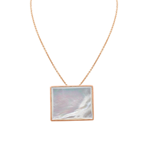 Colgante en forma de rectángulo de piedras preciosas de nácar arcoíris para mujer, estilo amuleto 9K, colgante de oro rosa para hombres y mujeres - Product Image 1