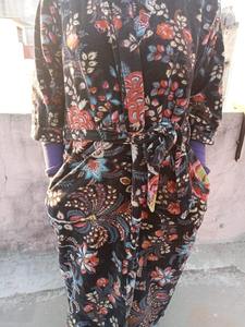 Women's Coral Fleece <b>Long</b> Cotton <b>Kimono</b> Robe Floral Pattern Soft Velvet Printed Home Wear Use Loungewear Sleepwear Plus Size - Product Image 2