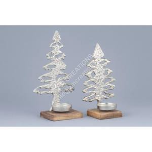 Figurine d'arbre de Noël moderne Photophore Bougeoir Base en aluminium et bois Sculpture d'arbre de pin faite à la main Décoration intérieure Cadeaux - Product Image 1