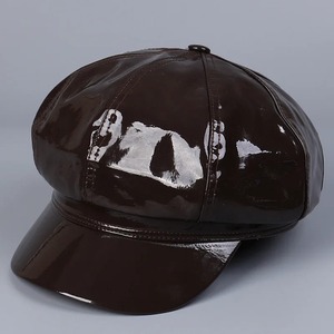 Adjustable Solid Faux Leather Newsboy <b>Beret</b> <b>Hat</b> Lady's Winter Fashion Cabbie Flat Cap for Casual Scene - Product Image 3