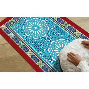 พรมละหมาดอิสลามสีน้ำเงิน: พรมศาสนาอิสลามพิมพ์ลาย 3 มิติ, พรมบางแบบไม่ถักทอ - Product Image 1