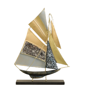 Decoración de Mesa Estilo Granja, Decoración de Interiores Moderna, Arte Metálico en Forma de Barco Pulido en Oro, Estilo Campestre - Product Image 1