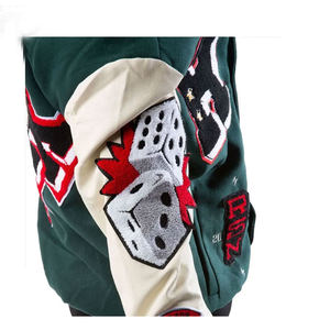 Chaqueta universitaria con letras de lana personalizada de alta calidad para hombre, cuero Real con cuello con capucha, bordado ligero de felpa suelta para invierno - Product Image 6