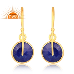 Boucles d'oreilles en argent sterling 18k plaqué or Lapis Lazuli, pierres précieuses pendantes, fabricant de bijoux demi-fins - Product Image 4