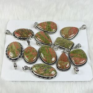 คอลเลกชันดีไซน์เนอร์สไตล์โบฮีเมียนสร้อยคอจี้ unakite สีเขียวธรรมชาติเครื่องประดับแฟชั่นฝังหนามเตย - Product Image 3