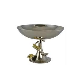 Cuenco redondo de Metal de diseño único de calidad superior con soporte de flores doradas, cuenco para servir ensalada de comida para decoración de mesa de comedor - Product Image 1