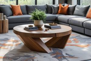 Mesa de Centro Moderna de Madera Sólida de Lujo |   Mesa Artesanal Resistente con Acabado Pulido para Interiores de Primera Calidad - Product Image 2