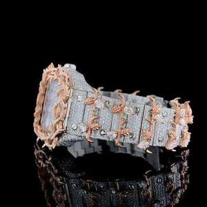 Montre mécanique pour homme, entièrement sertie de diamants, avec cadran jaune, diamants en moissanite et mouvement à quartz de luxe en acier inoxydable - Product Image 4