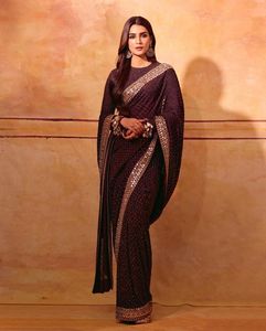 Indien Bollywood élégant Saree Kriti Sanon Ananya Pandey fantaisie Georgette tissu broderie élégante fête de mariage à la mode - Product Image 2