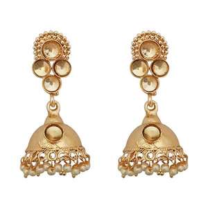 Kriaa Gold-Plated Brown Kundan Beads Jhumki <b>Drop</b> <b>Earrings</b> <b>Fashion</b> 1311345 - Product Image 1