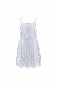 Robe d'été en coton biologique à oeillet blanc écologique Ourlet festonné Taille élastique Lavable Robes bohèmes décontractées Fabriquées en Inde pour - Product Image 6