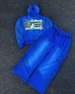 Sweat à capuche vintage personnalisé et pantalon de survêtement ensemble deux pièces DTG sérigraphie survêtement évasé délavé au soleil et à l'acide survêtement pour hommes - Product Image 1