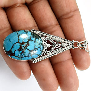 Vente chaude bonne qualité 925 argent Sterling naturel Turquoise pierre précieuse forme ovale pendentif de luxe bijoux faits à la main fournisseur en vrac - Product Image 3