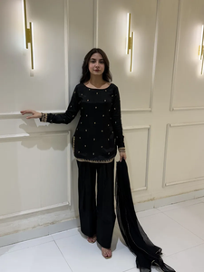 ผ้าวิสคอส/อะคริลิค/ โพลีเอสเตอร์สีดำล้วนผ้ายืดดูดความชื้นแบบลำลองอินเดีย - Product Image 2