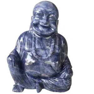 Fatta a mano di alta qualità blu avventurina che ride Buddha scultura statua scultura stile Chakra religioso disponibile in tutte le dimensioni