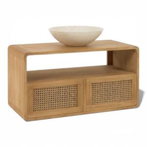 Ensemble de meuble-lavabo de salle de bain en teck massif mural, design scandinave, lavabo moderne avec rangement pour appartement, hôtel - Product Image 2