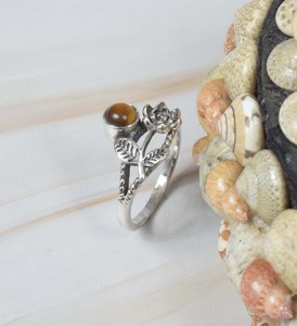 Bague oeil de tigre 925 en argent sterling fait à la main pierre précieuse fleur bague bijoux de créateur pour les femmes - Product Image 1