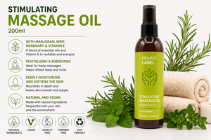 Aceite de Masaje Estimulante de Marca Privada 200ml OEM |   Aceite Corporal de Menta, Romero y Manjerona |   Vegano Natural |   Hecho en España, UE - Product Image 2