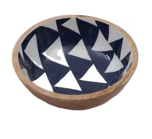 Tabletop Kitchenware Round Wooden Salad <b>Bowls</b> With <b>Enamel</b> Print for Restaurants & Home Food and Snacks Serving <b>Bowls</b> - Product Image 2
