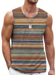 Camiseta sin mangas con cuello redondo de talla grande para hombre, chaleco deportivo informal transpirable con rayas a cuadros, camiseta sin mangas de estilo callejero a la moda con estampado 3D - Product Image 6