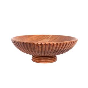 Bol de service vintage en bois d'acacia poli sur pied, décoration de comptoir, décoration de la maison, bols à salade faits à la main, écologiques - Product Image 4