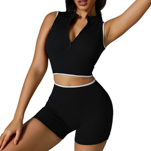 Women's Yoga Set with Zippered <b>High</b>-neck Vest and Waist women two pieces 2026 - Product Image 1