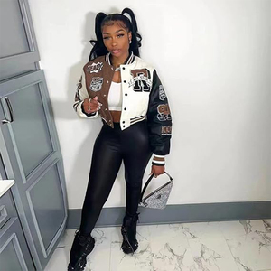 OEM Custom Colorful Long Sleeve <b>Patch</b> Chenille Embroidery Waterproof Thick Winter Streetwear Letterman Varsity <b>Jacket</b> for Women - Product Image 3