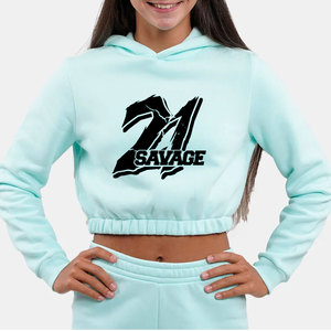 Ensemble 2 pièces vintage en toile imprimée personnalisée style streetwear pour femme : crop top et sweat à capuche zippé boutonné longueur genou - Product Image 3