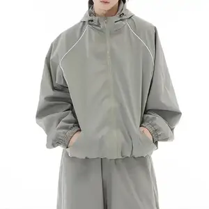 Chándal de nailon para hombre, ropa de calle de alta calidad de fabricante personalizado, chándal cortavientos apilado con bloques de colores bordados - Product Image 2