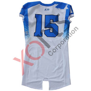 Uniforme d'équipe de football américain personnalisé avec sublimation pour enfants, jersey bleu gris de qualité supérieure, gants de pantalon confortables, vente en gros - Product Image 3