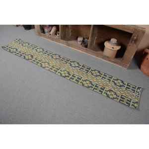 Vintage 1.2 X 7.5ft bleu jaune turc tapis classique grande surface laine Latex support rectangulaire Patchwork motif pour chambre tapis - Product Image 3