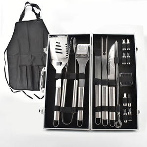Juego de herramientas de cocina portátil para barbacoa al aire libre, 19 Uds., parrilla de barbacoa de acero inoxidable con caja de aluminio y delantal para asar a la parrilla - Product Image 1