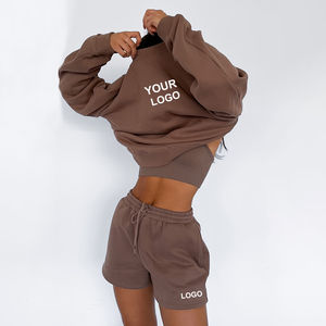 Wholesale Custom Logo High Quality Comfortable 2 Piece Set Long <b>Sleeve</b> <b>Sweatshirt</b> and <b>Short</b> Women Sweatsuit Set Tracksuit - Product Image 4