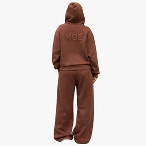 Ensemble sweat à capuche en polaire surdimensionné et pantalon large pour femme, logo en relief, coupe décontractée, vêtements de rue décontractés, fabrication - Product Image 2