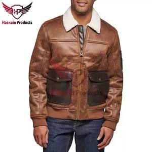Chaquetas de bombardero ajustadas sólidas de calidad superior para hombre, ropa informal elegante, cuero grueso con piel para el invierno - Product Image 2