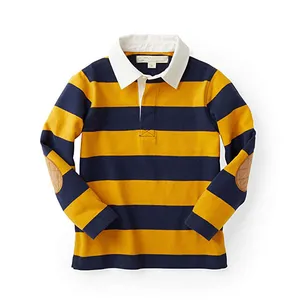 Custom Zomer Rugby Shirt Heren Strepen Ademende Lange Mouw Rugby Katoen Sport Polo Stijl Rugby Shirt Voor Heren